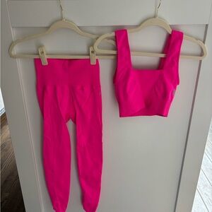 FP Movement by Free People Neon Pink Seamless Leggings & Crop Sports Bra Set